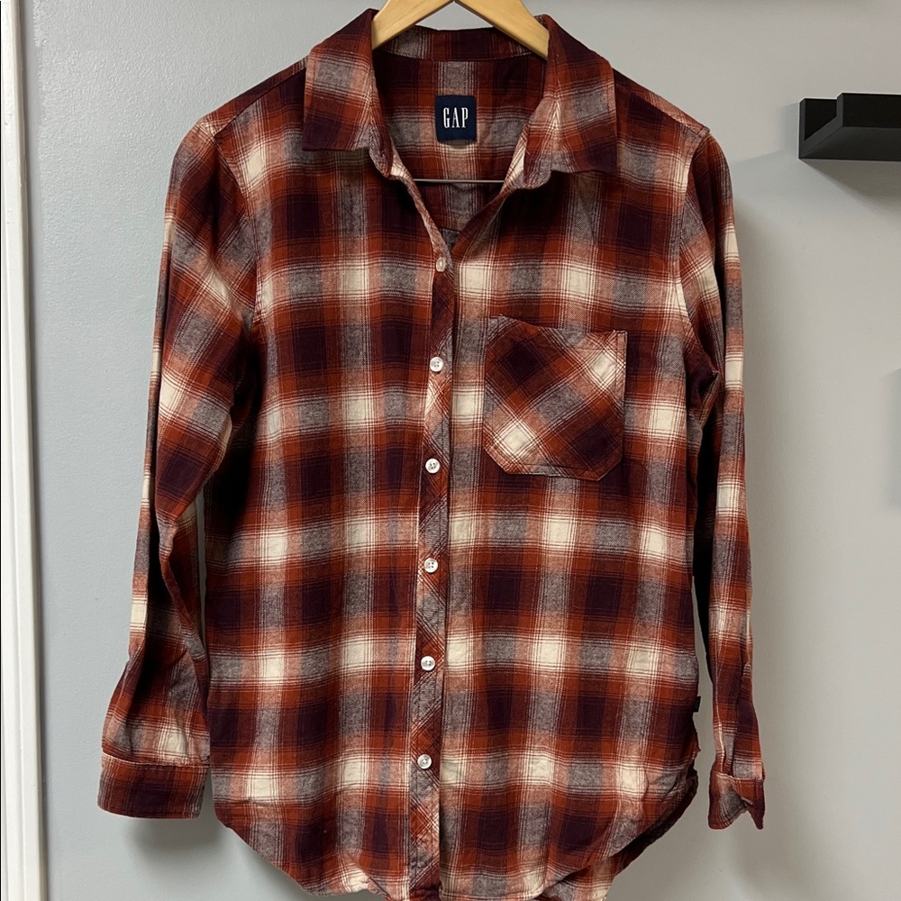 GAP Woman’s Brown and White Plaid Flannel Shirt Sz L